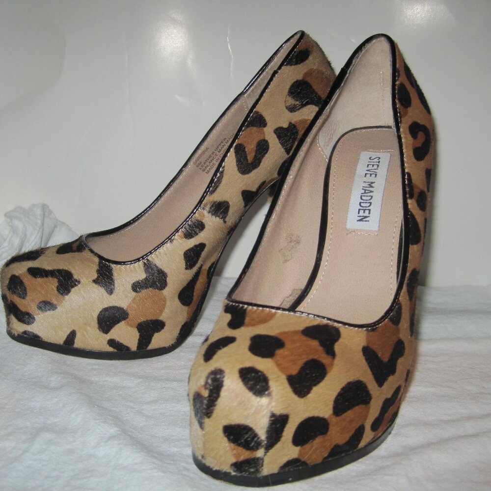 Steve Madden Women's Sarrina Leopard Print Platform Chunky Pumps - 6M US